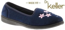 DR KELLER LADIES NAVY WIDE FIT VELOUR FLORAL COMFY WOMENS SLIP ON SLIPPERS SIZE