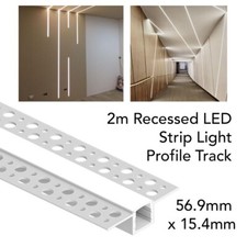 2M Plaster-In LED Aluminium Channel Profile Diffuser - 56.9 x 15.4mm