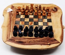Vintage Handmade Olivewood Greece Greek Chess Pieces Set Game + Chessboard Rare