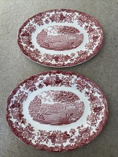 Rare X2 Royal Worcester Group PINK 1790 Avon Scenes Palissy England Oval Platter