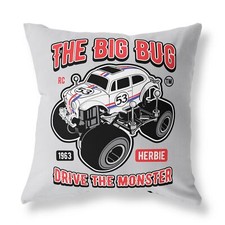 Herbie VW Beetle Monster Truck Car FILLED CUSHION Zip Designer Grey