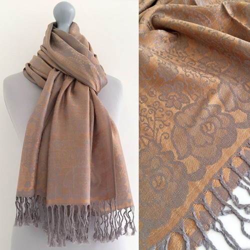 Gold bronze pashmina shawl - gold,