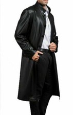Classic Men's Genuine Lambskin Real Leather Trench Coat Stylish Over Coat
