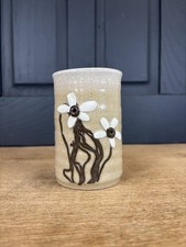 Rare Syl Macro Pottery Small Vase/mug, Signed Studio Pottery Floral Design