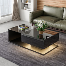 Coffee Table with LED Light, High-Gloss Black With Drawer Living Room Furniture