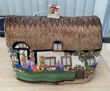 Vintage Insulated Cottage Needlepoint Tapestry Embroidery Tea Cosy Handmade