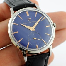 JUMBO GIRARD PERREGAUX BLUE & GOLDEN DIAL MANUAL WIND STEEL SWISS GENTS WATCH