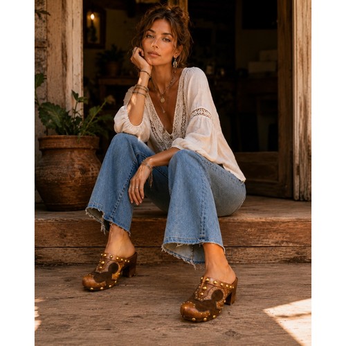 Leather suede studded wood - leather,