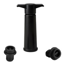 Black Vacuum Wine Stopper Set with Pump, ABS & Silicone, 2 Stoppers, Boxed