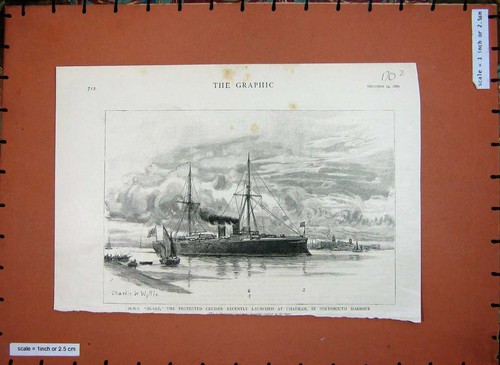 Old antique print 1889h s - old, 1889h.m.s