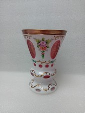 VINTAGE  BOHEMIAN  OVERLAID  CRANBERRY  ART  GLASS  BOWL  VASE