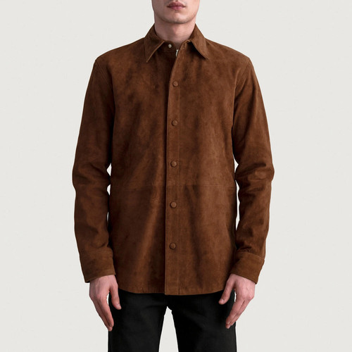 Brown leather shirt jacket - shirt, for