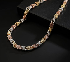 Tulip 3D Bracelet Silver Filled | 12mm Tri-Color Heavy Solid Links | Large Size