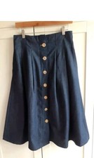 Dark Blue Denim Button Front Midi Skirt Pleated Size Small