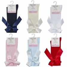 Baby Girls Knee Socks Romany Spanish Style Ribbon Bow Cable Knit Ribbed NEW
