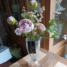 Next Botanical Artificial Flowers Peonys in  pink Glass Vase Brand New with tags