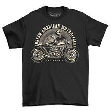 Custom American Motorcycles Skeleton Rider California Adults T-Shirt Café Racer