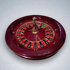 32" Full Size Casino Roulette Wheel Dark Wood with Spinning Handle and 2 Balls