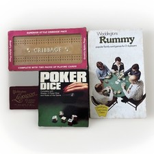 Vintage Card Game Bundle x4 Cribbage Poker Dice Lexicon Rummy