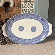 COCEMA Morocco Blue & White Mosaic Handled Oval Serving Plate Platter Tray 44cm