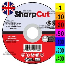 SharpCut (4.5") 115mm x 1mm x 22.2mm Thin Stainless Steel Metal Cutting Discs