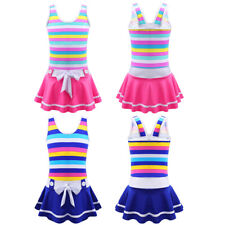 Kids Girls One-Piece Swimdress Striped Bow Splice Swimming Costume Swim Dress
