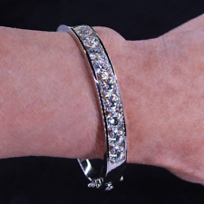 5mm Round Cut Moissanite Bangle Bracelet Solid 14K White Gold Plated Safety Lock