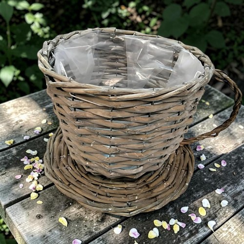 Rustic wicker teacup - rustic,