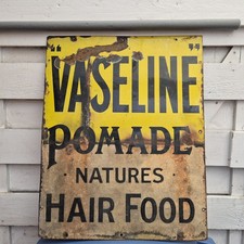 Unusual Antique/Vintage Enamel Sign Vaseline Pomade Nature's Hair Food