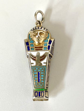 Art Deco 800 Silver & Enamel Egyptian Revival Sarcophagus & Mummy Pendant.