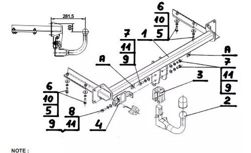 Detachable swan neck tow bar - neck,