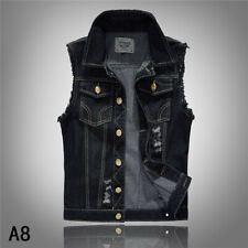 Mens Sleeveless Denim Jacket Vest Waistcoat flag Distress Denim vest jacket Top