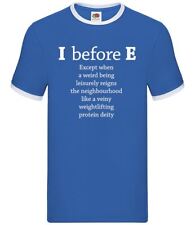 I Before E Funny - Mens Ringer - English Language School Grammar Quote Meme