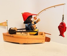 RARE Steinbach Fisherman Row Boat Moving Music Box Smoker w/original Box