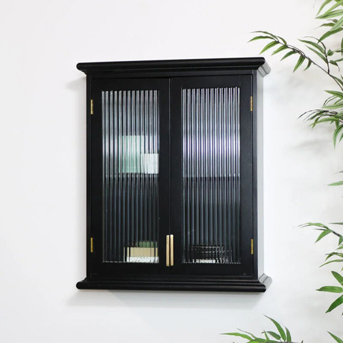 Black reeded glass wall - black,