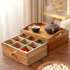 Wooden Tea Bag Organizer Drawer Storage Chest Farmhouse Housewarming Container