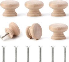 6 Pcs Wooden Cabinet Knobs with Screws 35mm*25mm, Mushroom Drawer Knobs Natural