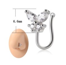 Push On Fake Nose Ring - Clip On Diamante Hoop Small Cuff Stud Heart Crawler