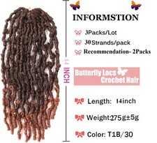3X 14 Inch 30 strands/Pack  Butterfly locs pre looped twisted Crochet  Braids