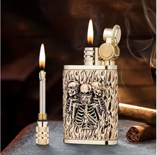Skull Skeleton Survival Lighter With Flint and Steel Eternal Match Petrol