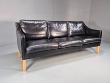 Vintage 3 Seater Leather Sofa Danish Mogensen Style Black 1980s EB10689 M3SS