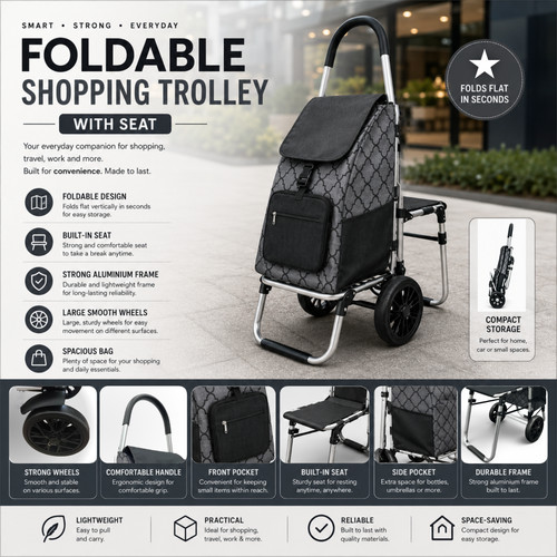 Grey folding shopping trolley - folding,