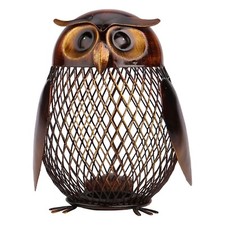 Handmade Owl Piggy Bank Metal Craft Coin Money Saving Box Home Decor Art