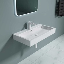 Durovin Bathroom Wash Basin Stone Resin Wall Hung Rectangle Large Sink 765x420mm