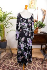 Sale Vintage 70S Hippie Dress Black Colorful Long Maxi Dress Boho Schlager 36