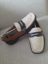 HOTTER ETNA NAVY/CREAM/TAN LEATHER WOMENS LOAFER SLIP ON  SHOES UK 8 Moccasin 