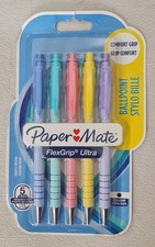 5 Paper Mate Pastel Flexgrip Ultra Ballpoint Pens Black Ink 1.0mm Medium Nib