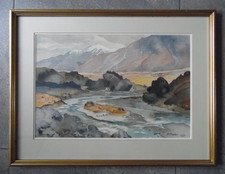 New Zealand Mountain Landscape River Boyle. Margaret Rhodes Original Watercolour