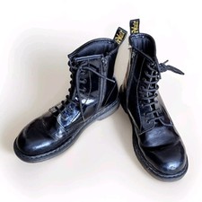 Dr. Martens Boots Delaney Black Patent Lace Up Side Zip UK 5 womens girls.