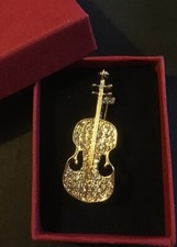 Golden Colour Dymonte ￼￼ Violin Shape Metal Women Brooch BOXED. Uk Seller
